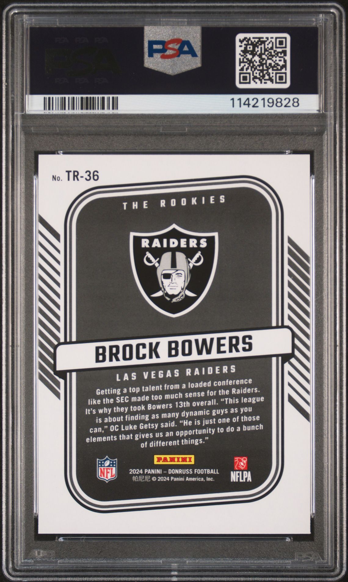 2024 Panini Donruss The Rookies Brock Bowers #Tr36 Gem Mt 10 back