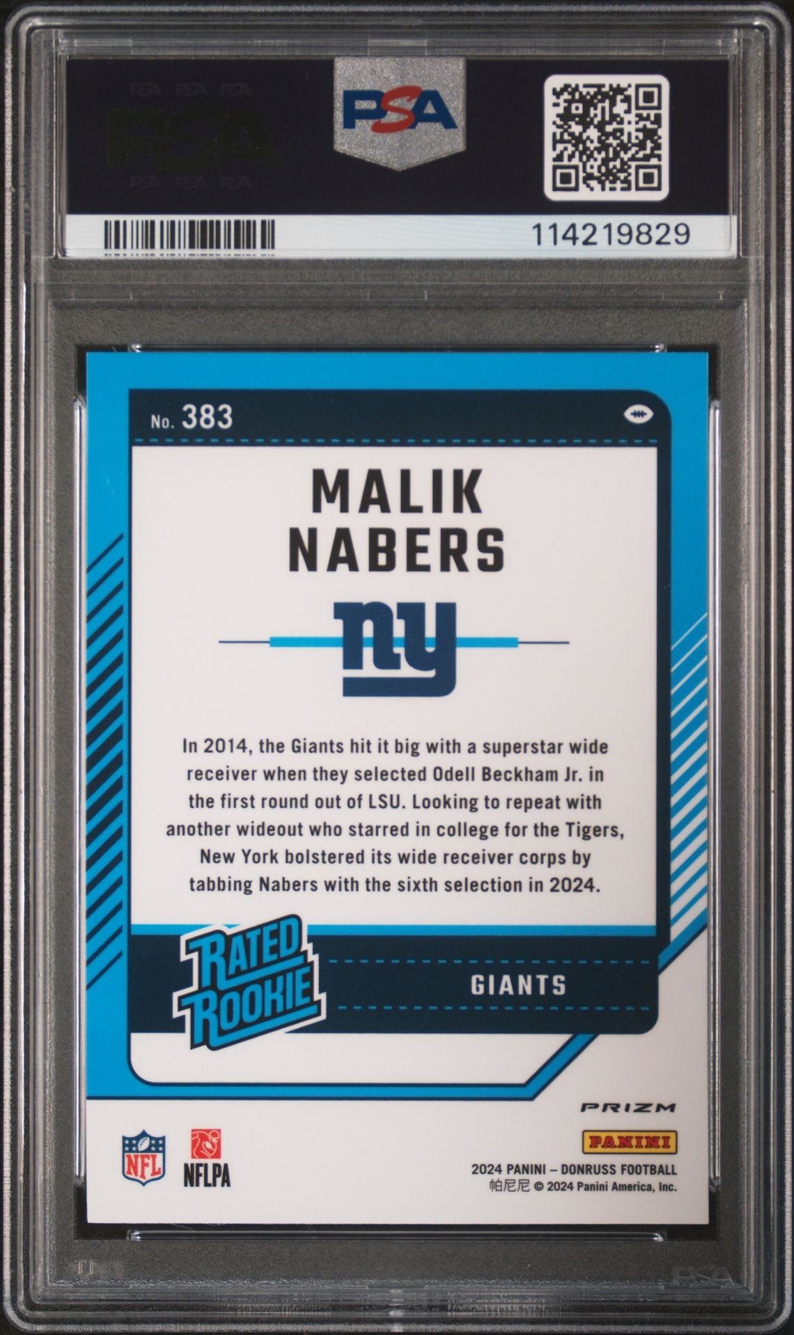 2024 Panini Donruss Malik Nabers #383 (Optic Preview-Red Wave) Mint 9 back