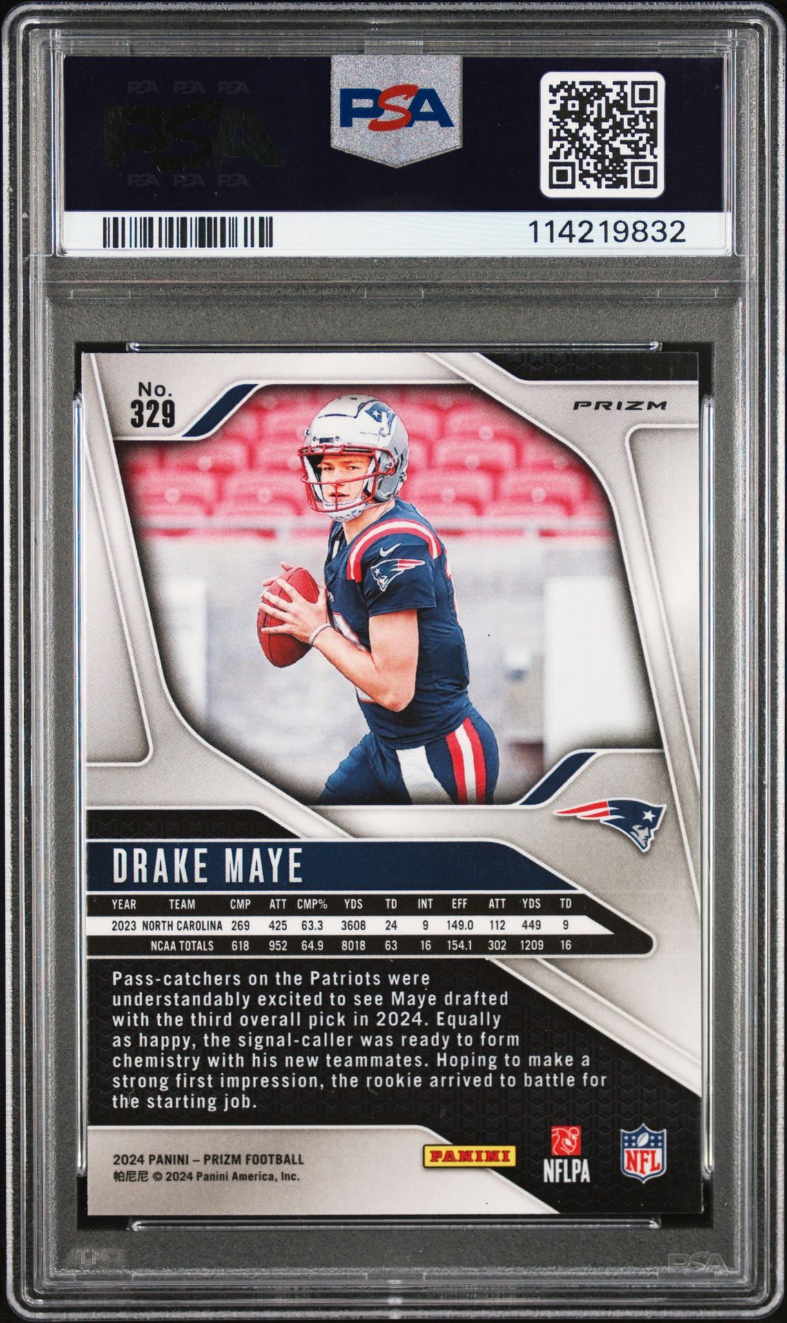 2024 Panini Prizm Drake Maye #329 (Lazer Prizm) Gem Mt 10 back