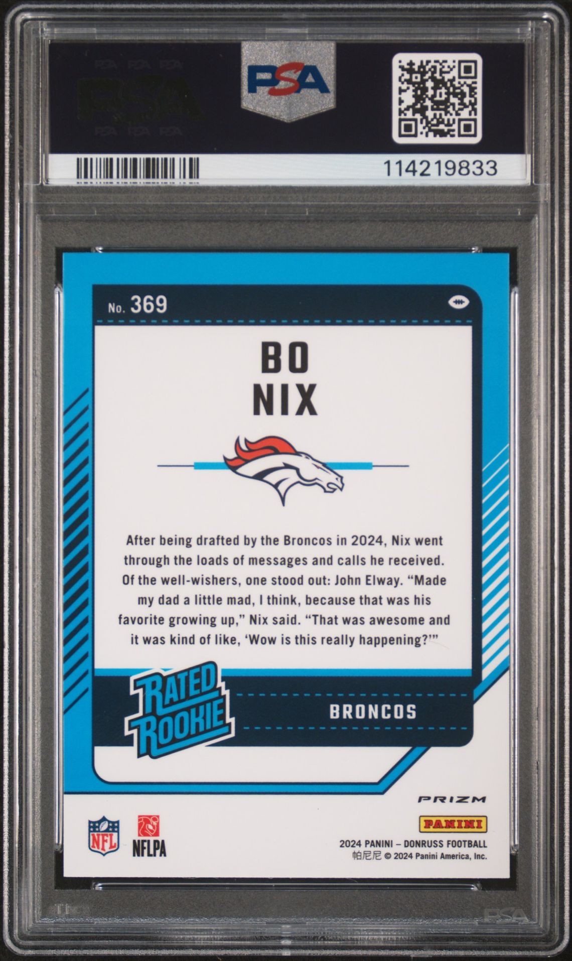 2024 Panini Donruss Bo Nix #369 (Optic Preview-Blue Scope) Mint 9 back