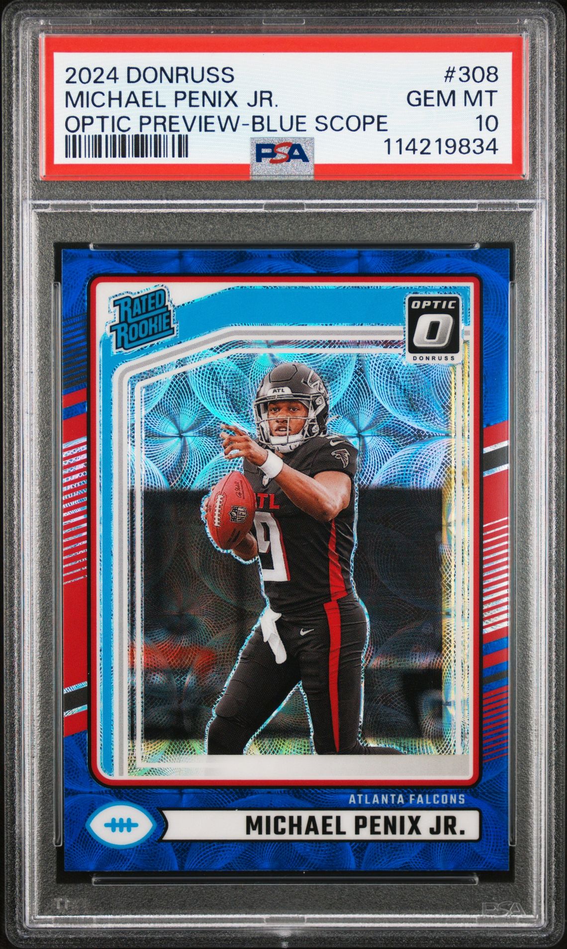 2024 Panini Donruss Michael Penix Jr. #308 (Optic Preview-Blue Scope) Gem Mt 10 front