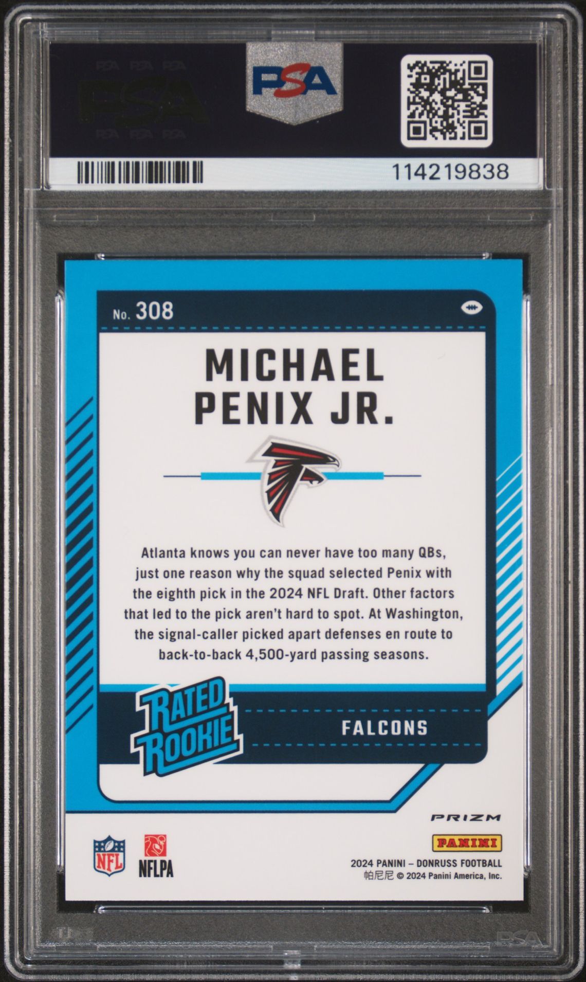 2024 Panini Donruss Michael Penix Jr. #308 (Optic Preview-Red Wave) Gem Mt 10 back