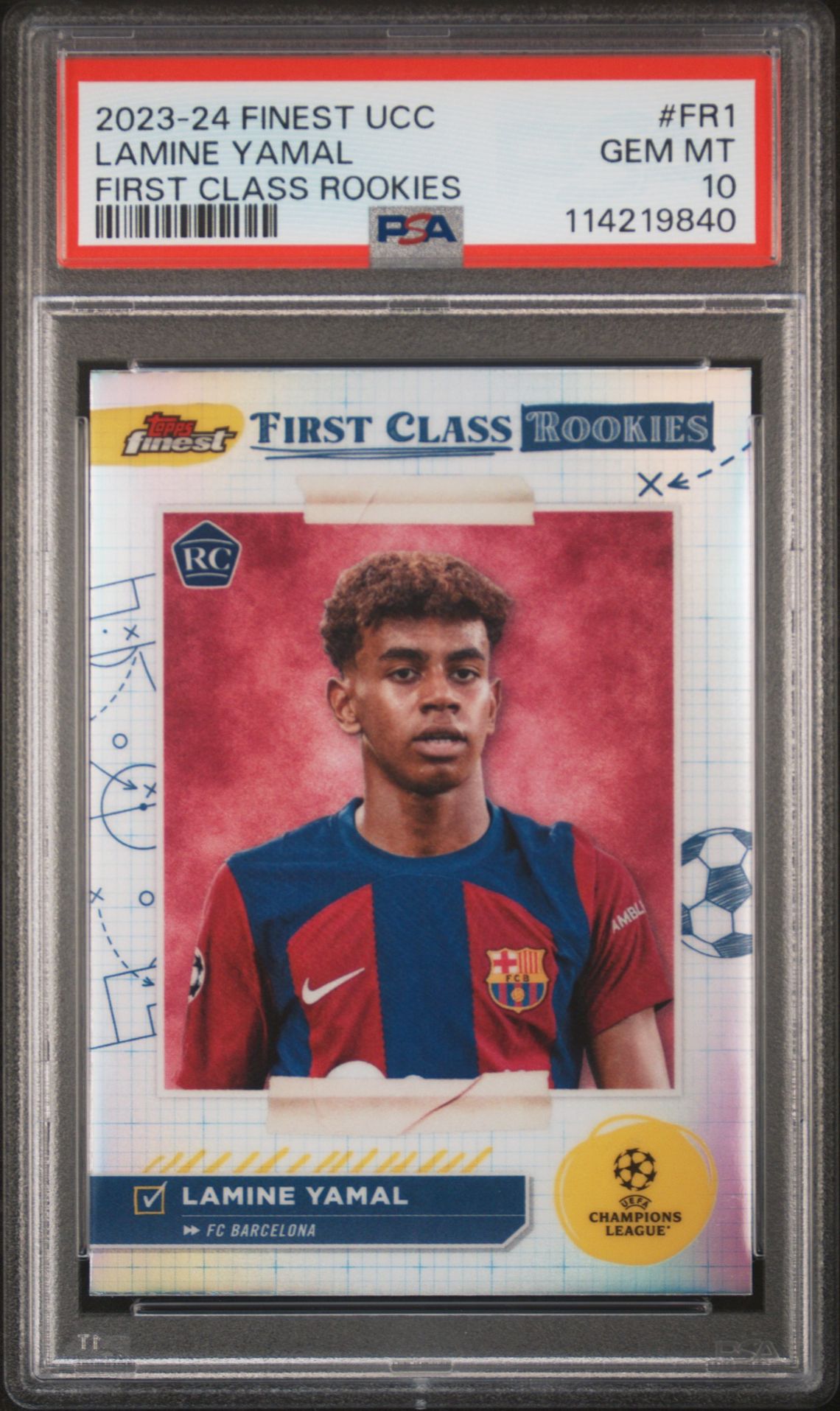 2023-24 Topps Finest Uefa Club Competitions Finest First Class Rookies Lamine Yamal #Fr1 Gem Mt 10 front