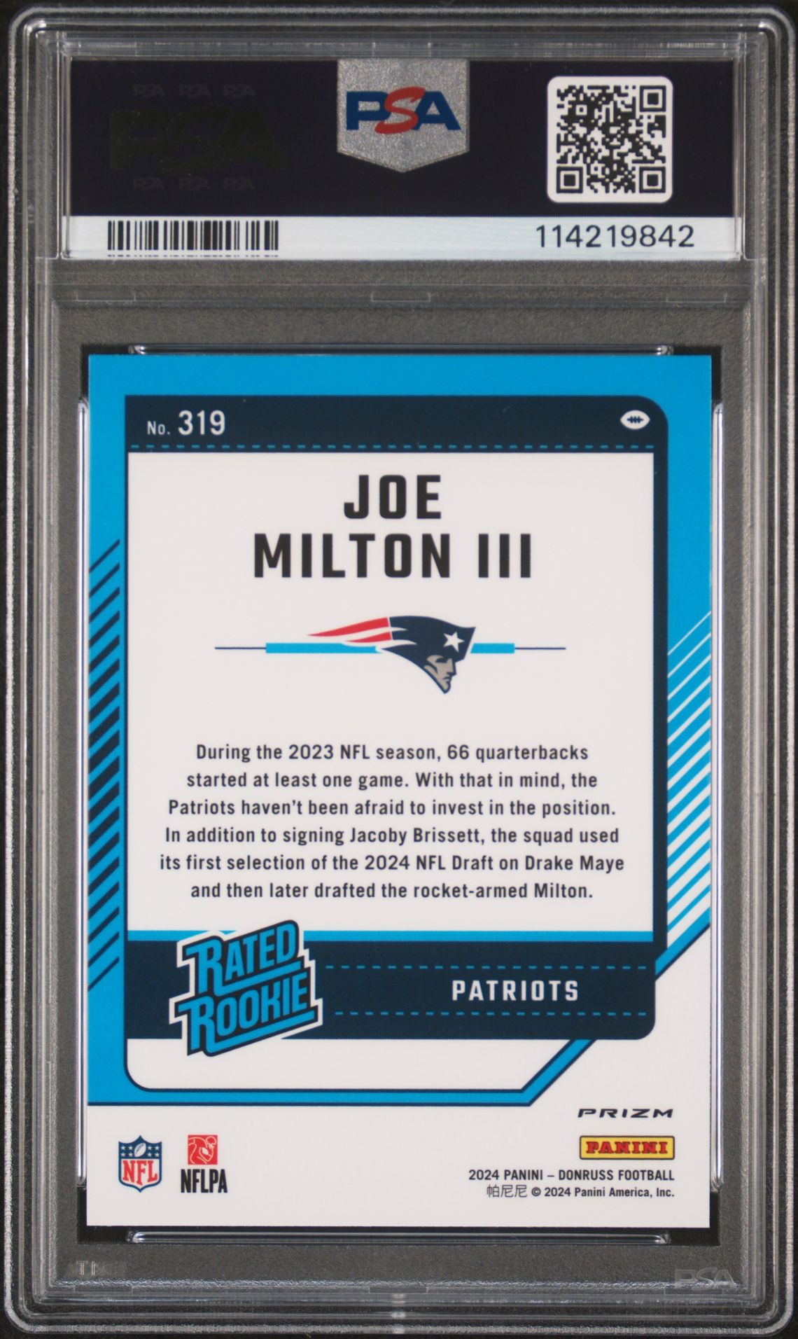 2024 Panini Donruss Joe Milton Iii #319 (Optic Preview-Red Wave) Mint 9 back