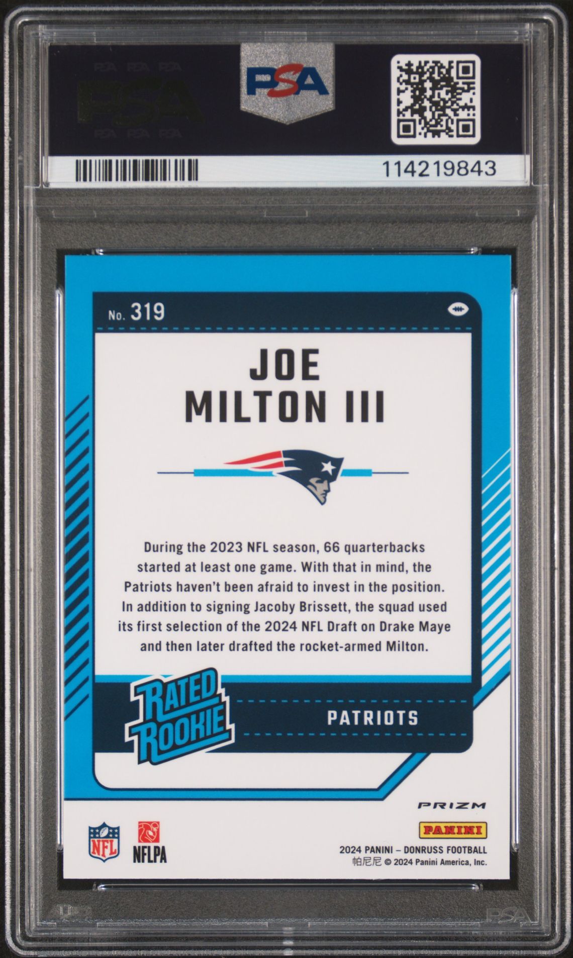 2024 Panini Donruss Joe Milton Iii #319 (Optic Preview-Red Wave) Mint 9 back