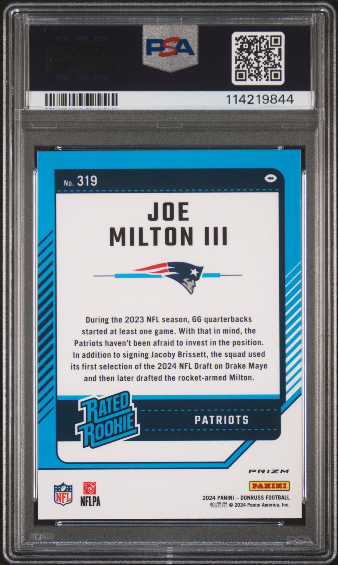 2024 Panini Donruss Joe Milton Iii #319 (Optic Preview-Pink) Mint 9 back