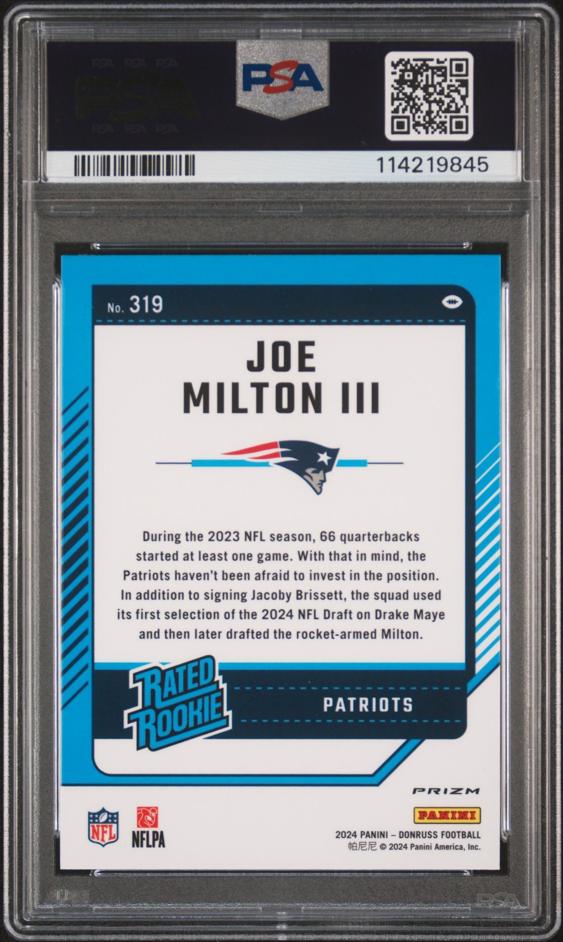 2024 Panini Donruss Joe Milton Iii #319 (Optic Preview-Pink) Mint 9 back
