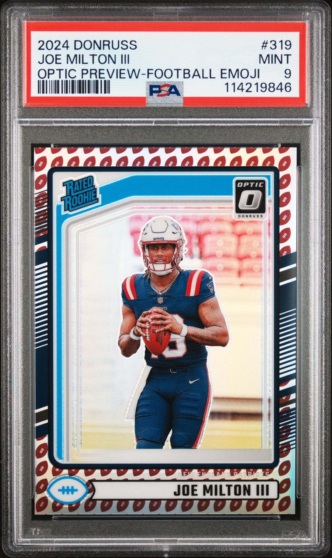 2024 Panini Donruss Joe Milton Iii #319 (Optic Preview-Football Emoji) Mint 9 front