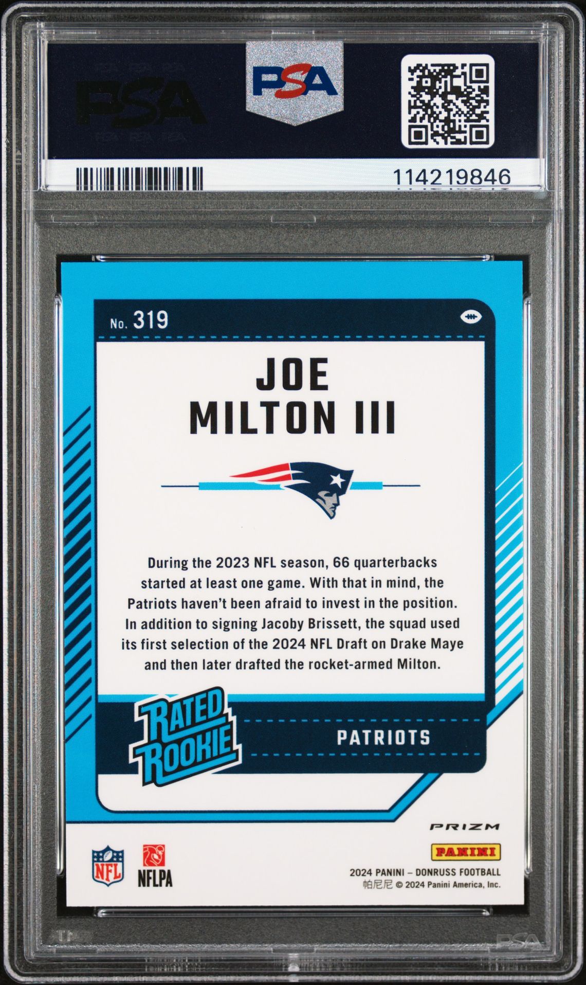 2024 Panini Donruss Joe Milton Iii #319 (Optic Preview-Football Emoji) Mint 9 back