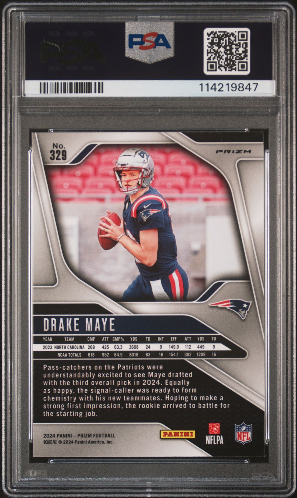 2024 Panini Prizm Drake Maye #329 (Neon Green Pulsar) Mint 9 back