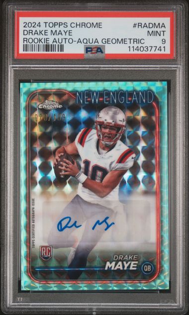 2024 Topps Chrome Rookie Autographs Variations Drake Maye #Radma (Rookie Auto-Aqua Geometric) Mint 9 front
