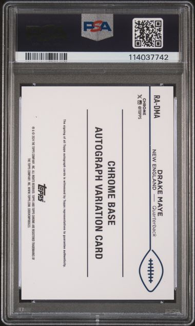 2024 Topps Chrome Rookie Autographs Variations Drake Maye #Radma (Rookie Au-Yellow Geometric) Mint 9 back