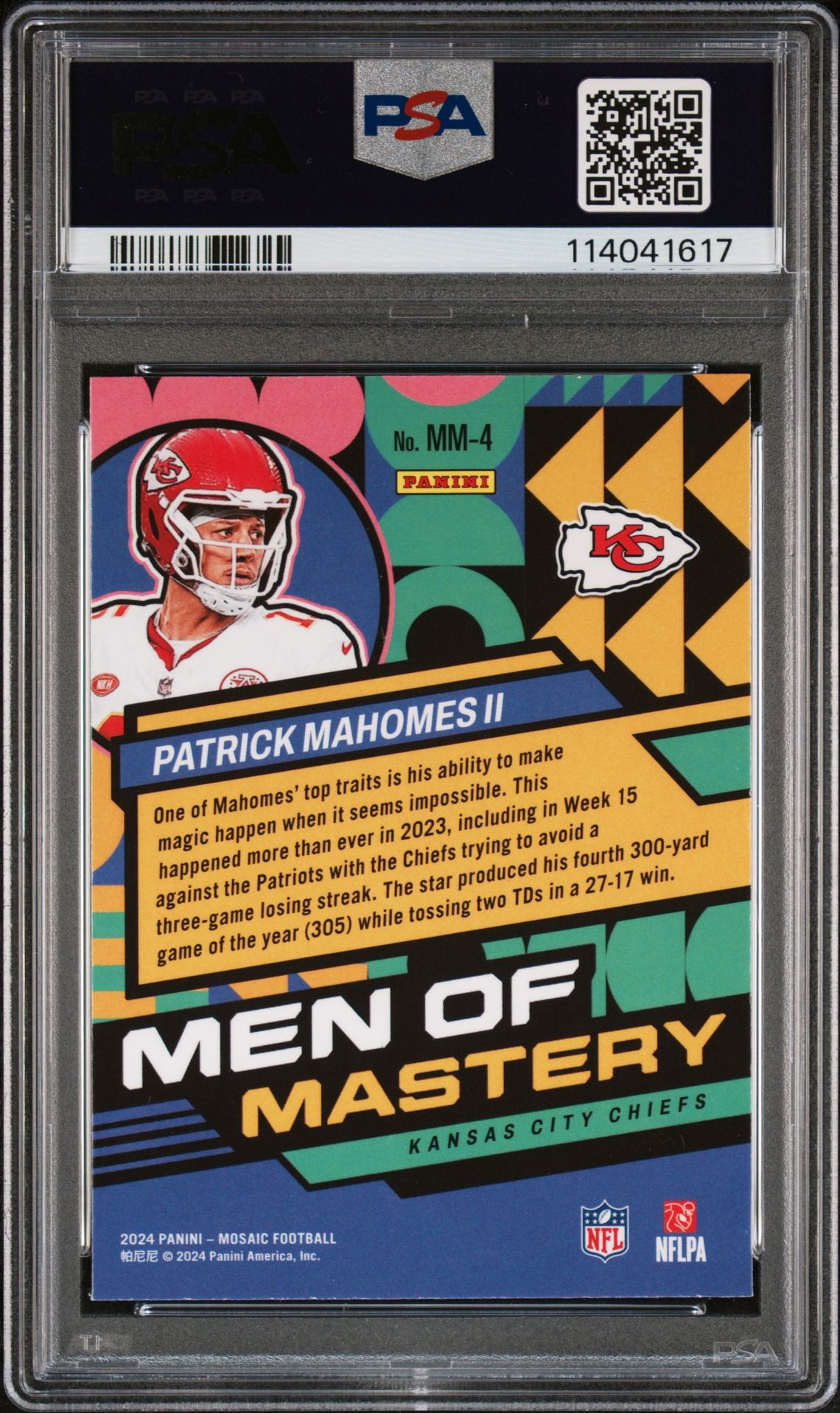 2024 Panini Mosaic Men Of Mastery Patrick Mahomes Ii #Mm4 Gem Mt 10 back