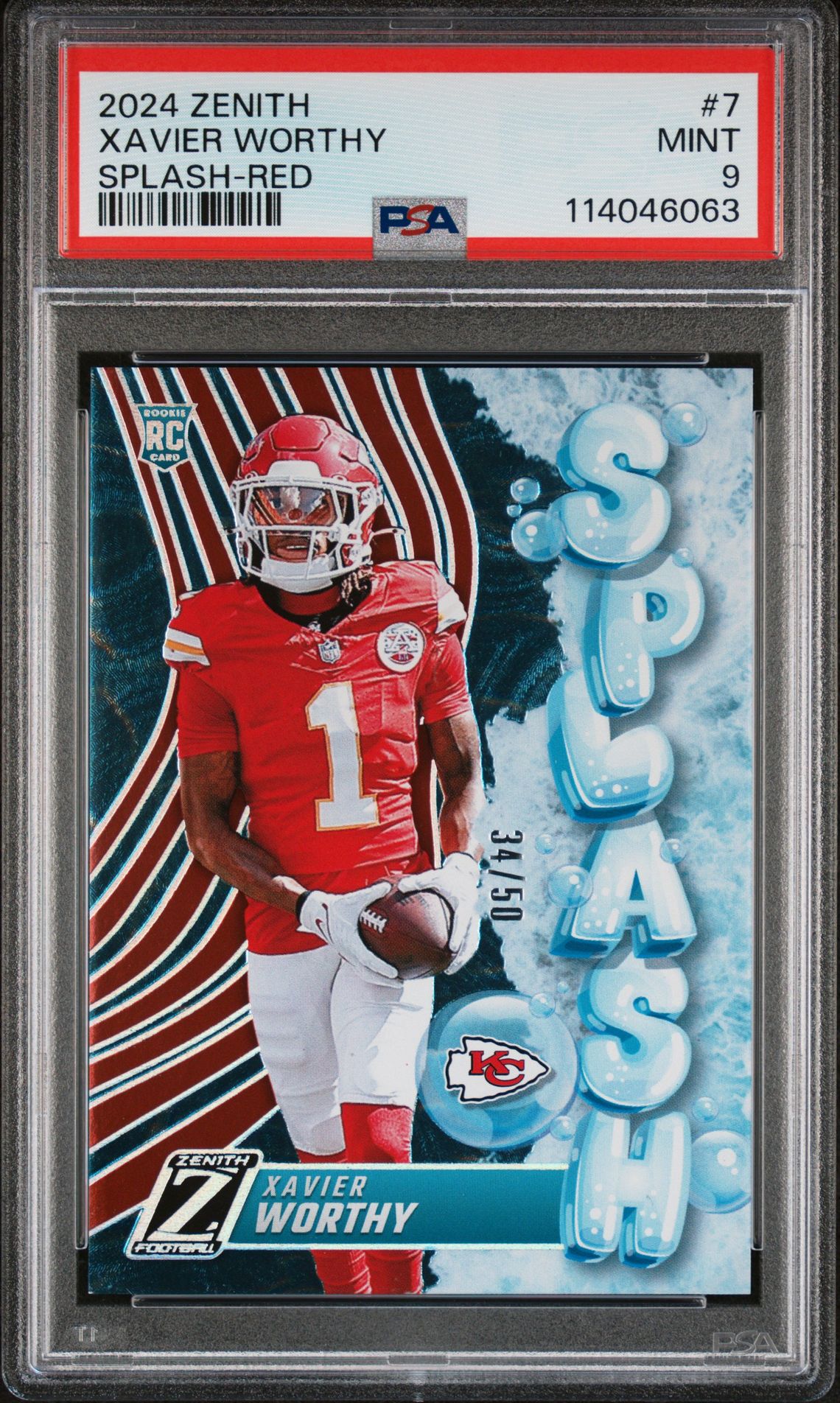 2024 Panini Zenith Splash Xavier Worthy #7 (Splash-Red) Mint 9 front