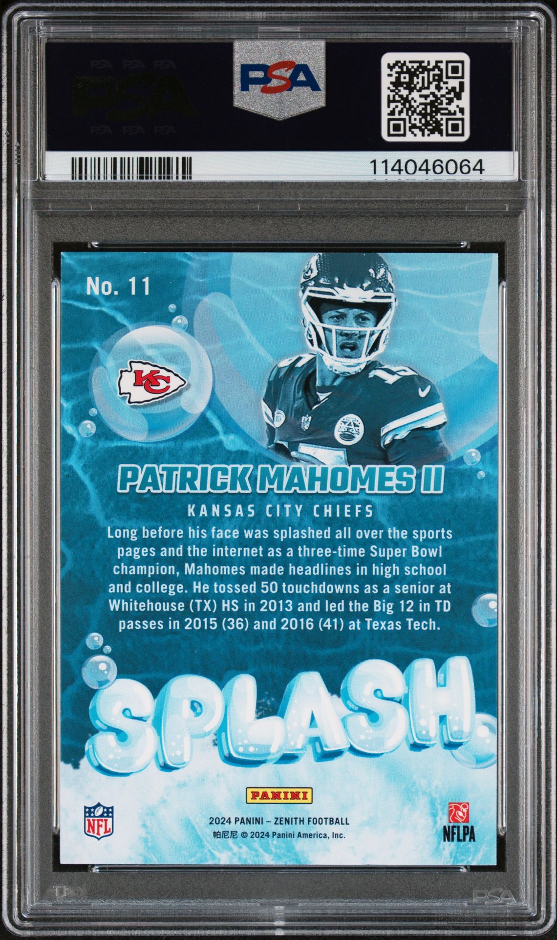 2024 Panini Zenith Splash Patrick Mahomes Ii #11 (Splash-Red) Mint 9 back