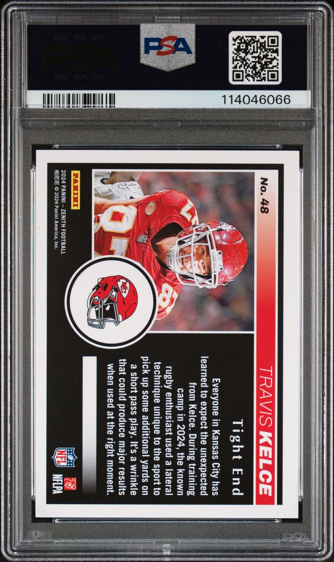 2024 Panini Zenith Travis Kelce #48 (Red Zone-Gold) Gem Mt 10 back