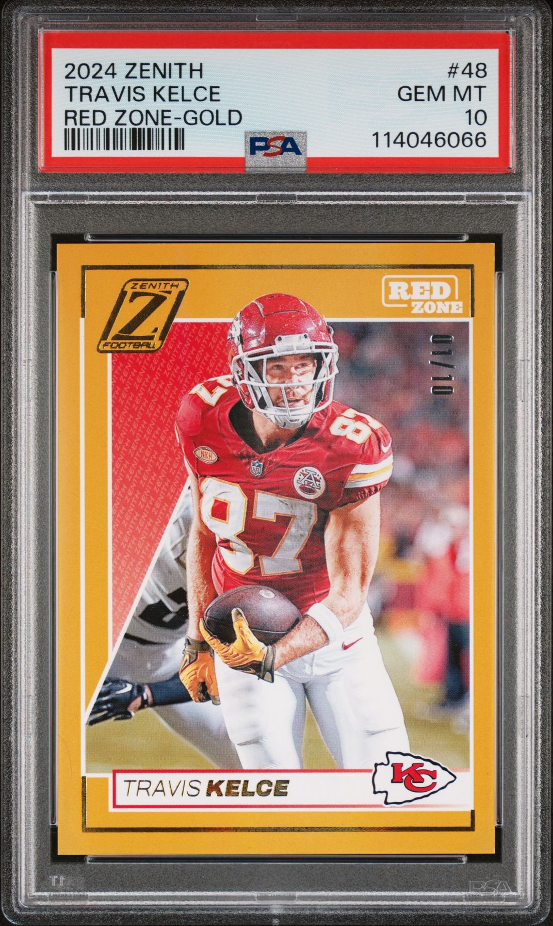 2024 Panini Zenith Travis Kelce #48 (Red Zone-Gold) Gem Mt 10 front