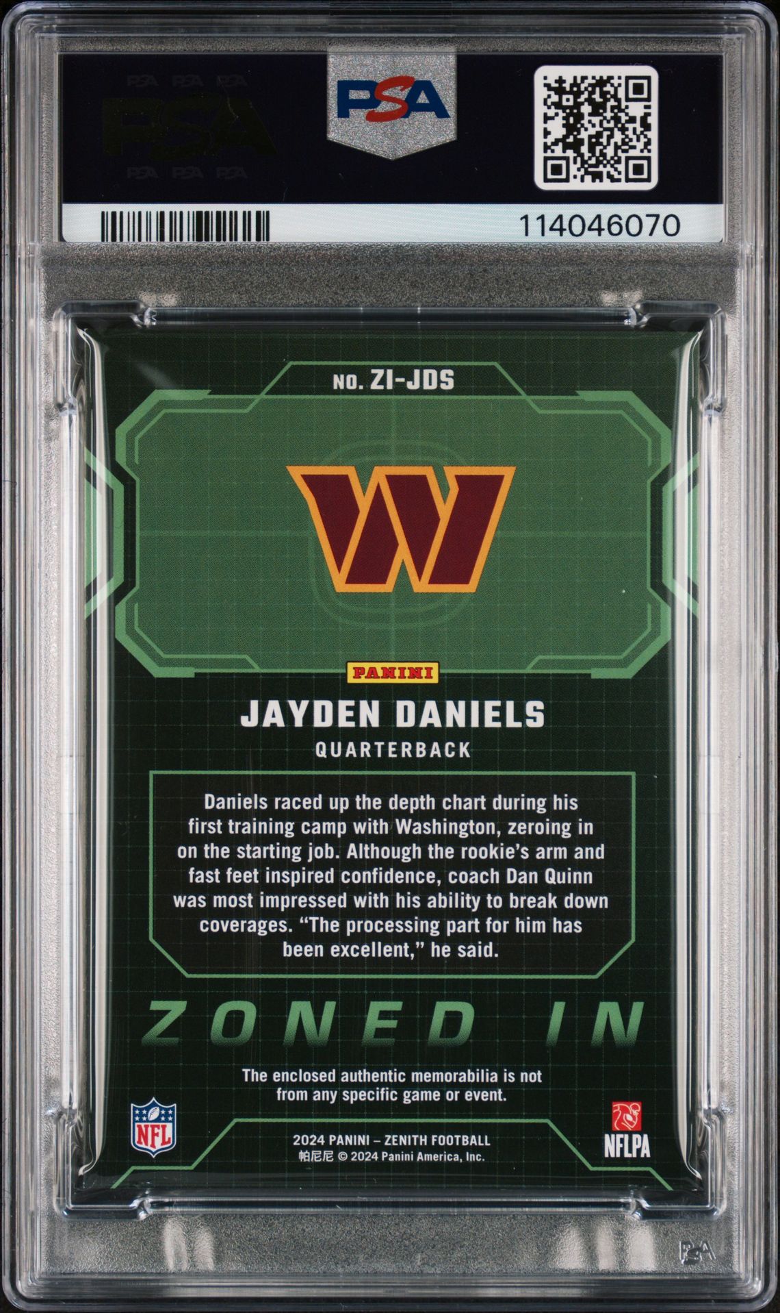 2024 Panini Zenith Zoned In Memorabilia Jayden Daniels #Zijds Nm-Mt 8 back