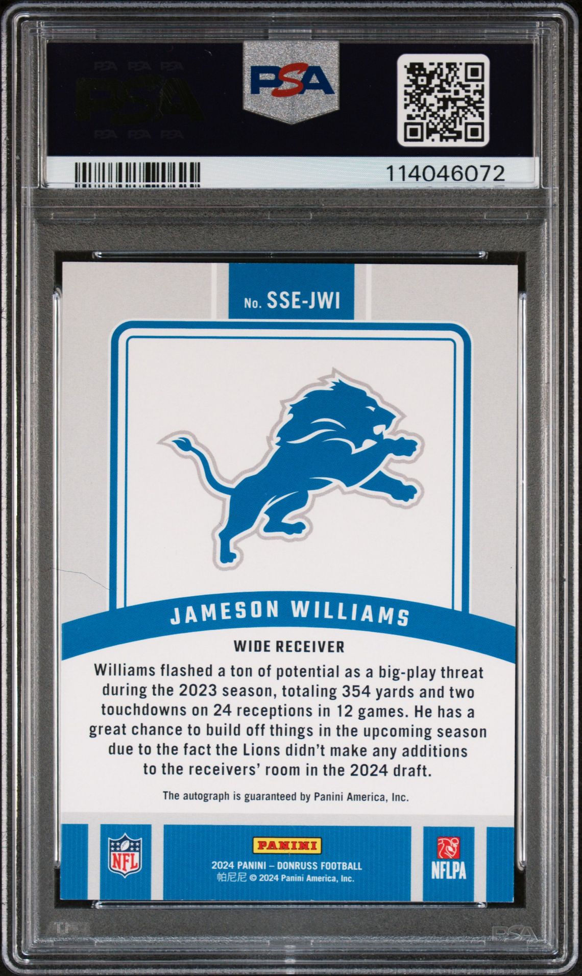 2024 Panini Donruss Signature Series Jameson Williams #Ssejwi Mint 9 back