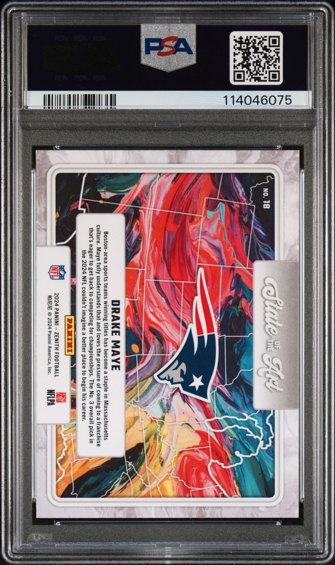 2024 Panini Zenith State Of The Art Drake Maye #18 Gem Mt 10 back