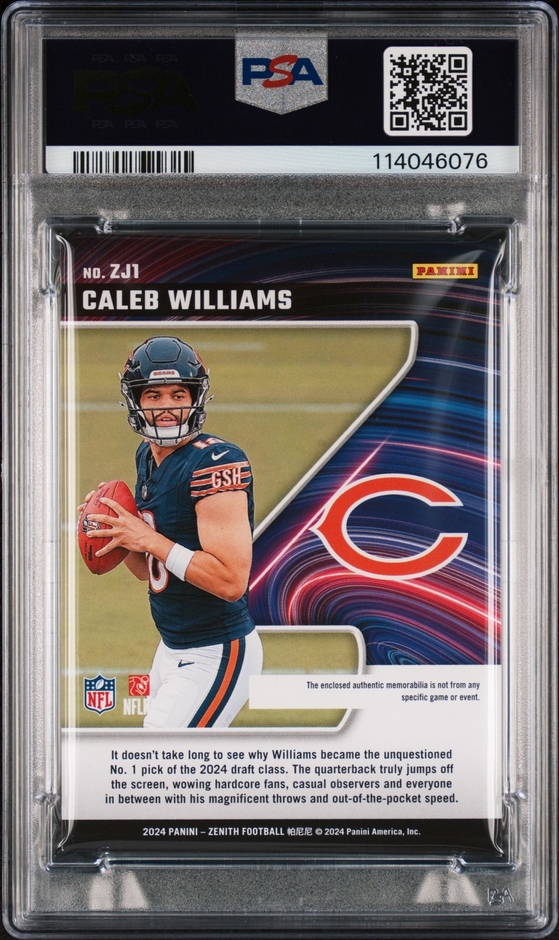 2024 Panini Zenith Z-Jerseys Caleb Williams #Zj1 Nm-Mt 8 back