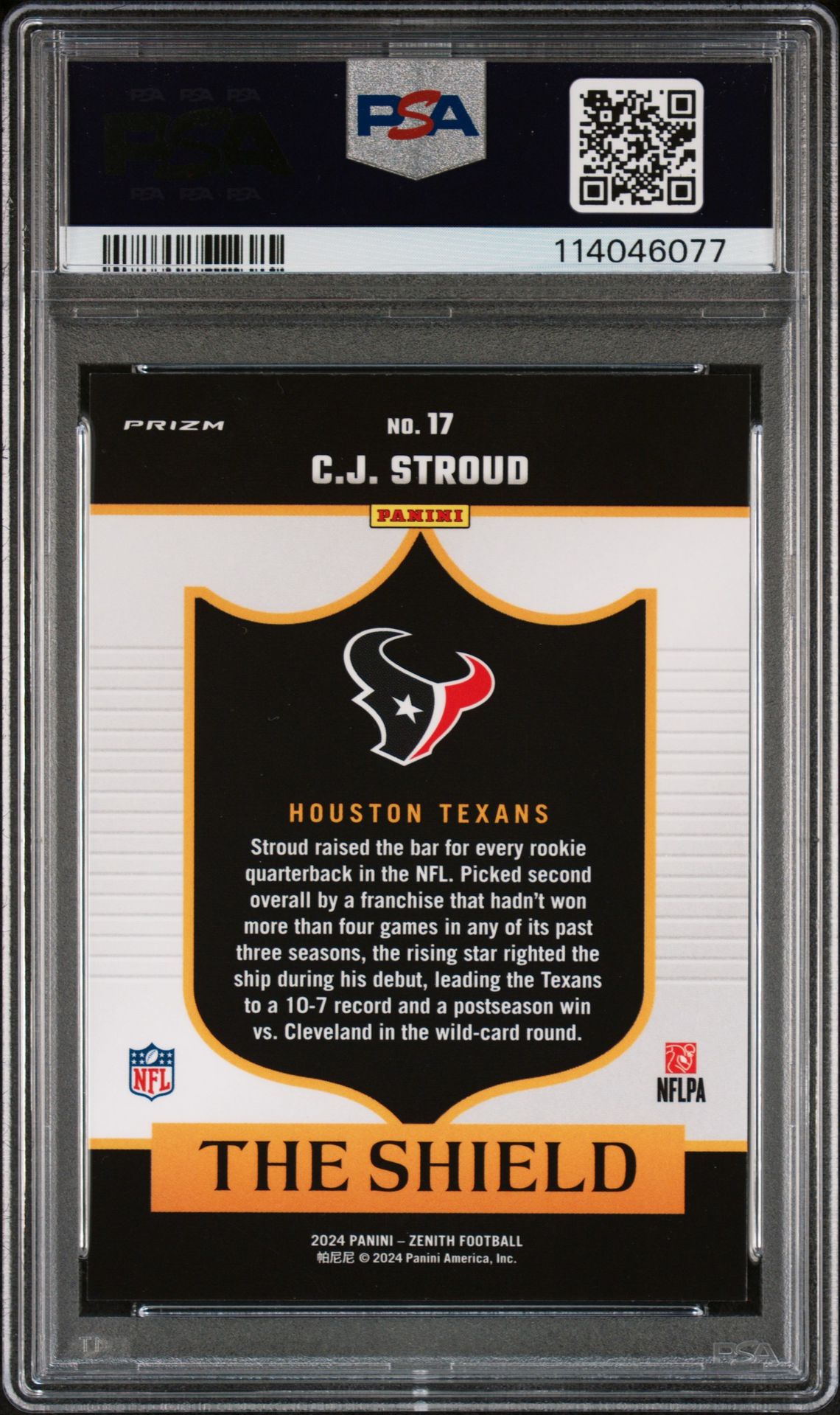 2024 Panini Zenith The Shield Cj Stroud #17 Mint 9 back