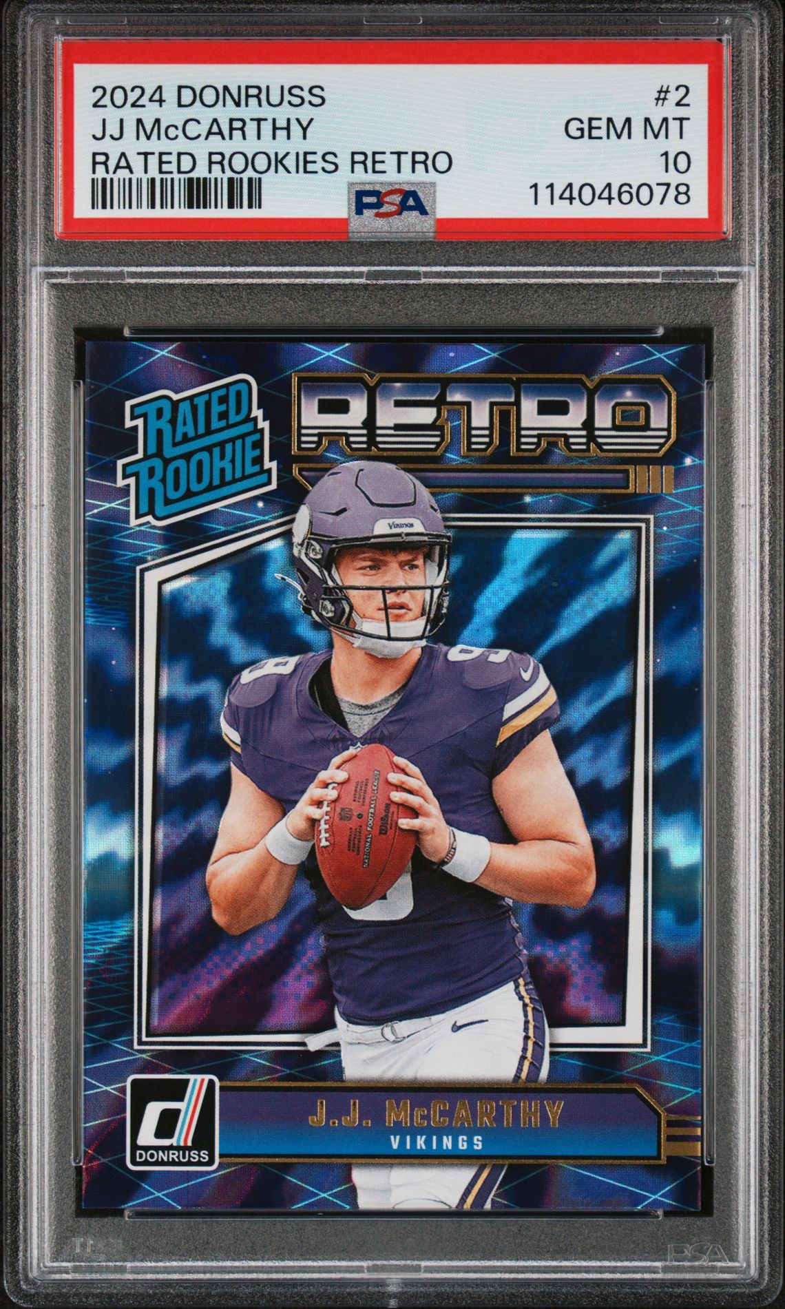 2024 Panini Donruss Rated Rookies Retro Jj Mccarthy #2 Gem Mt 10 front