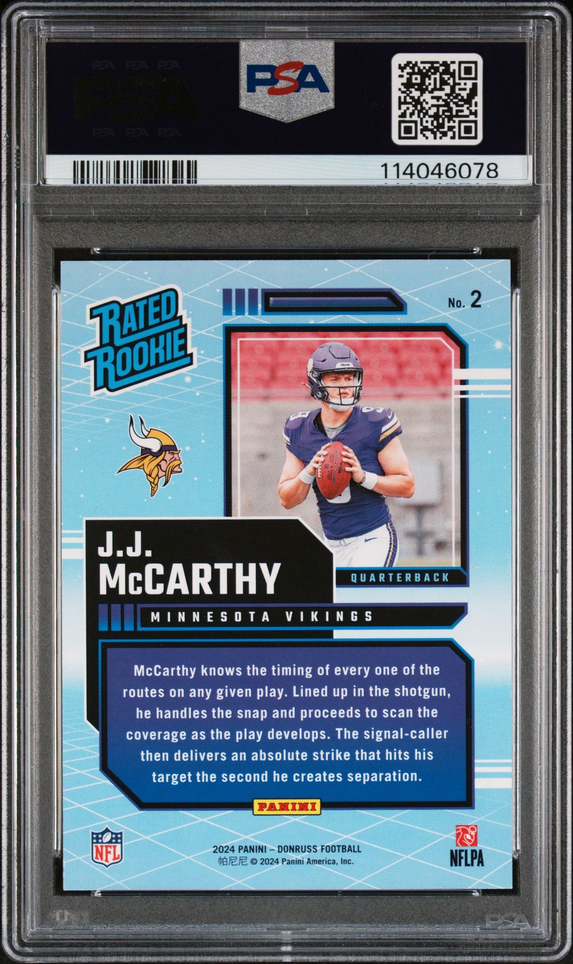 2024 Panini Donruss Rated Rookies Retro Jj Mccarthy #2 Gem Mt 10 back