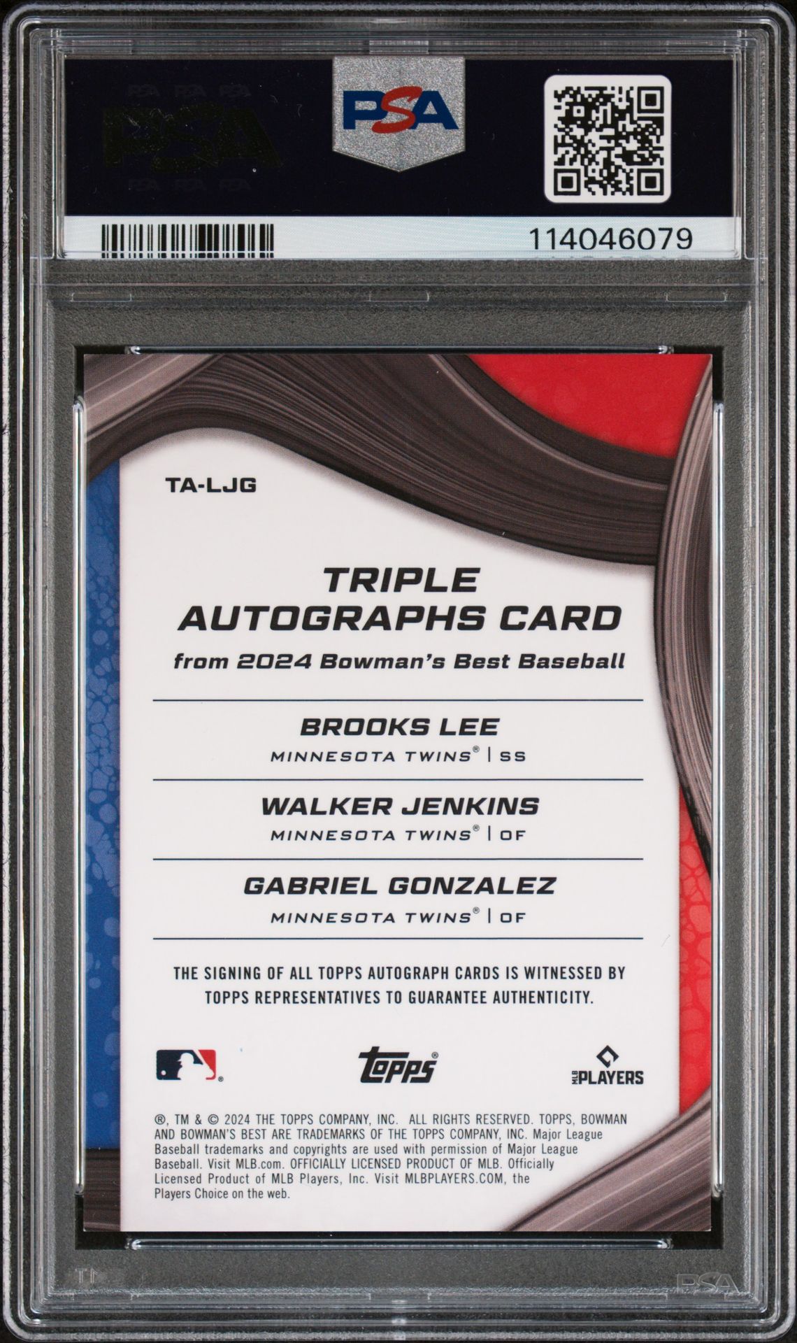 2024 Bowman's Best Triple Autographs Lee/Jenkins/Gonzalez #Taljg (Triple Autograph-Gold Ref) Mint 9 back