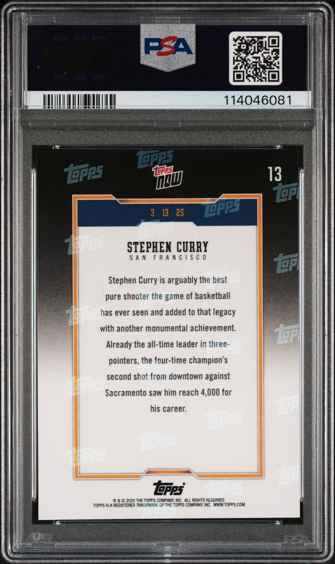 2024 Topps Now Stephen Curry #13 Gem Mt 10 back