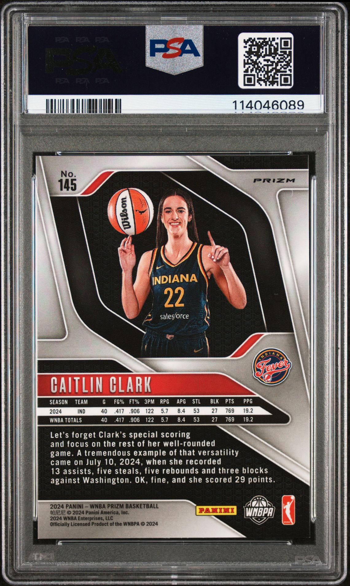 2024 Panini Prizm Wnba Caitlin Clark #145 (Blue Velocity) Mint 9 back