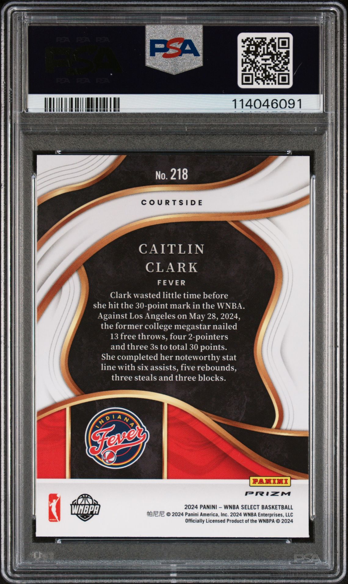 2024 Panini Select Wnba Caitlin Clark #218 (Red Ice) Gem Mt 10 back