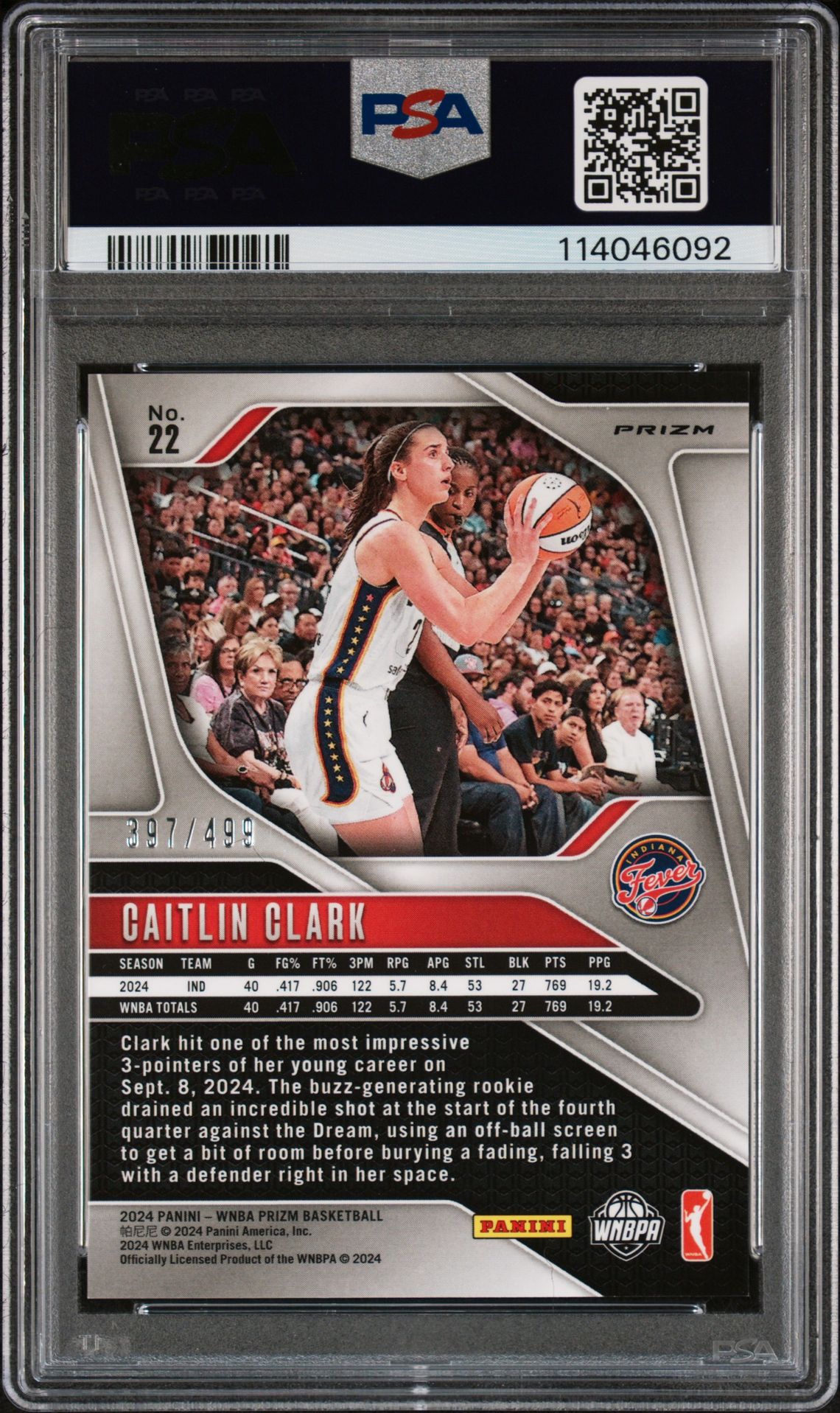 2024 Panini Prizm Wnba Caitlin Clark #22 (Pulsar) Mint 9 back