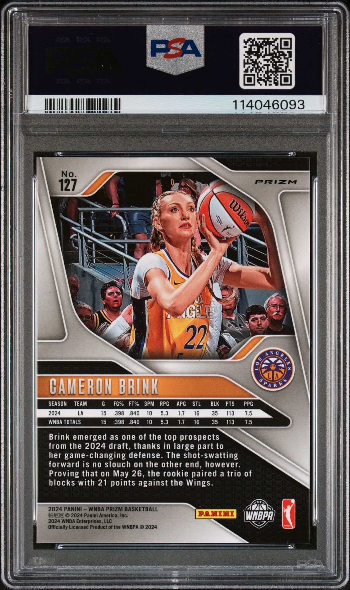 2024 Panini Prizm Wnba Cameron Brink #127 (Green Prizm) Mint 9 back