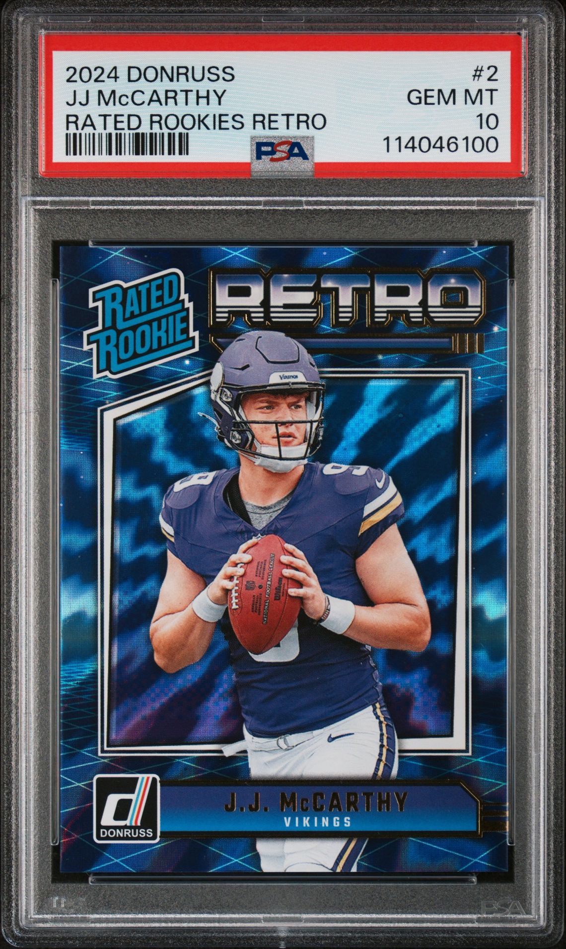 2024 Panini Donruss Rated Rookies Retro Jj Mccarthy #2 Gem Mt 10 front