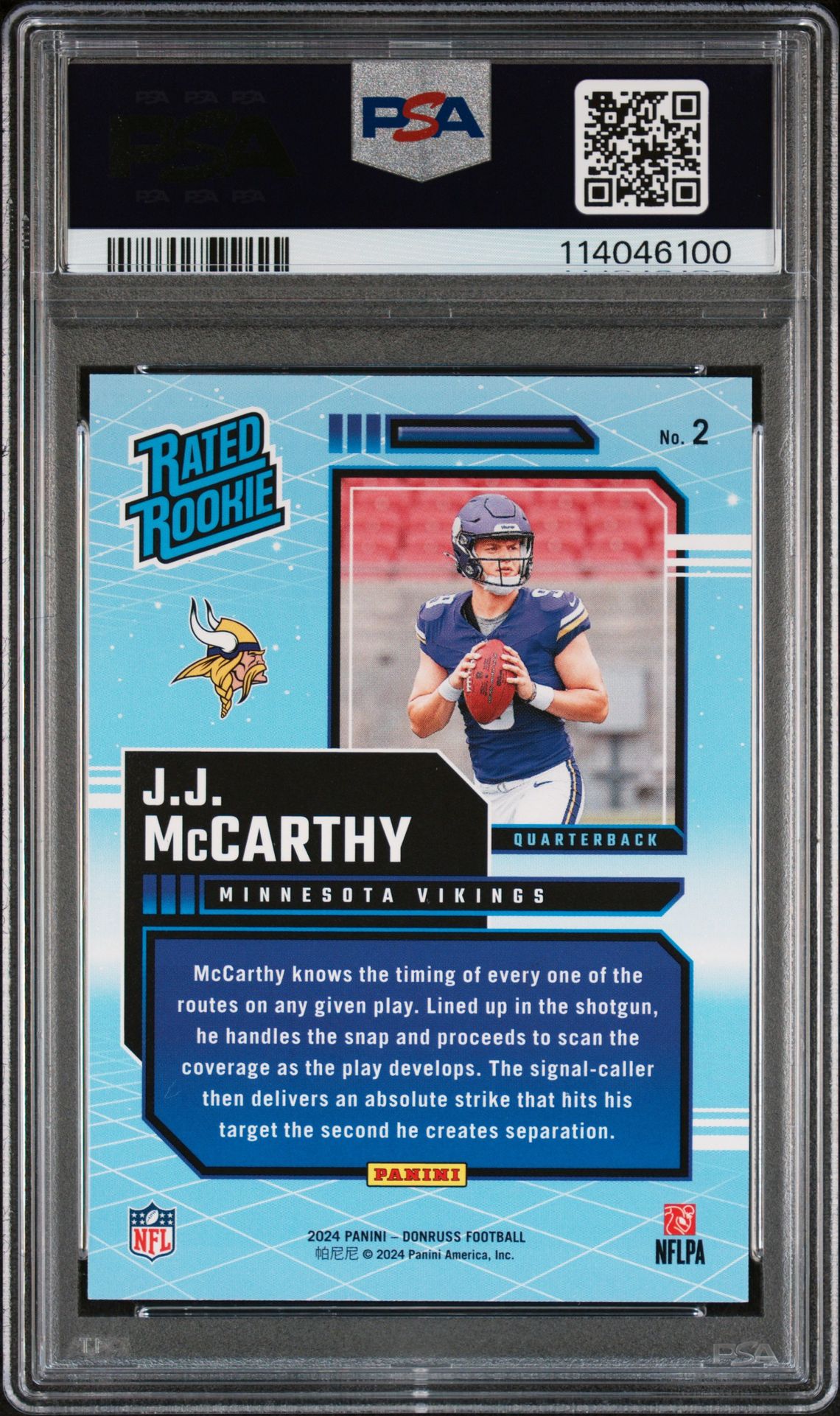 2024 Panini Donruss Rated Rookies Retro Jj Mccarthy #2 Gem Mt 10 back