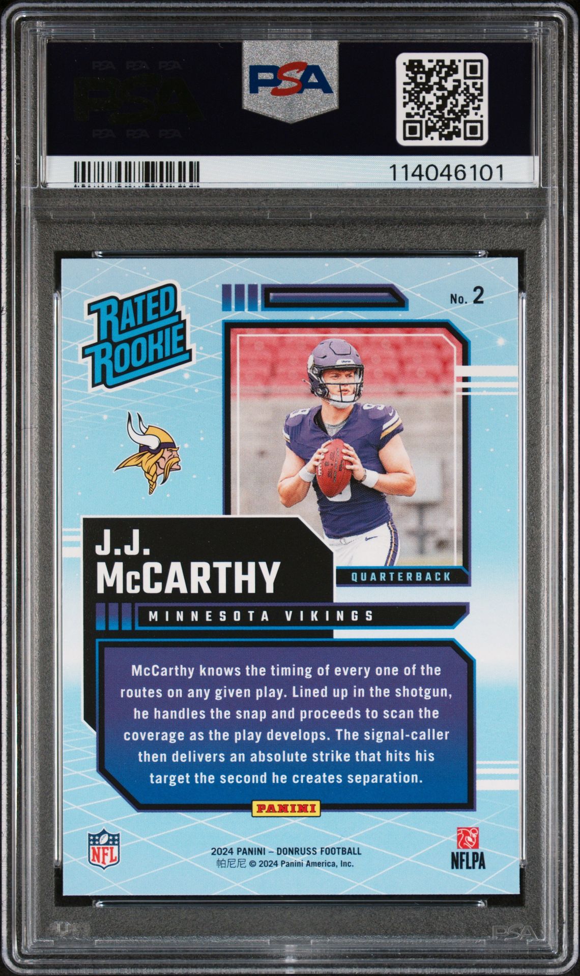 2024 Panini Donruss Rated Rookies Retro Jj Mccarthy #2 Gem Mt 10 back