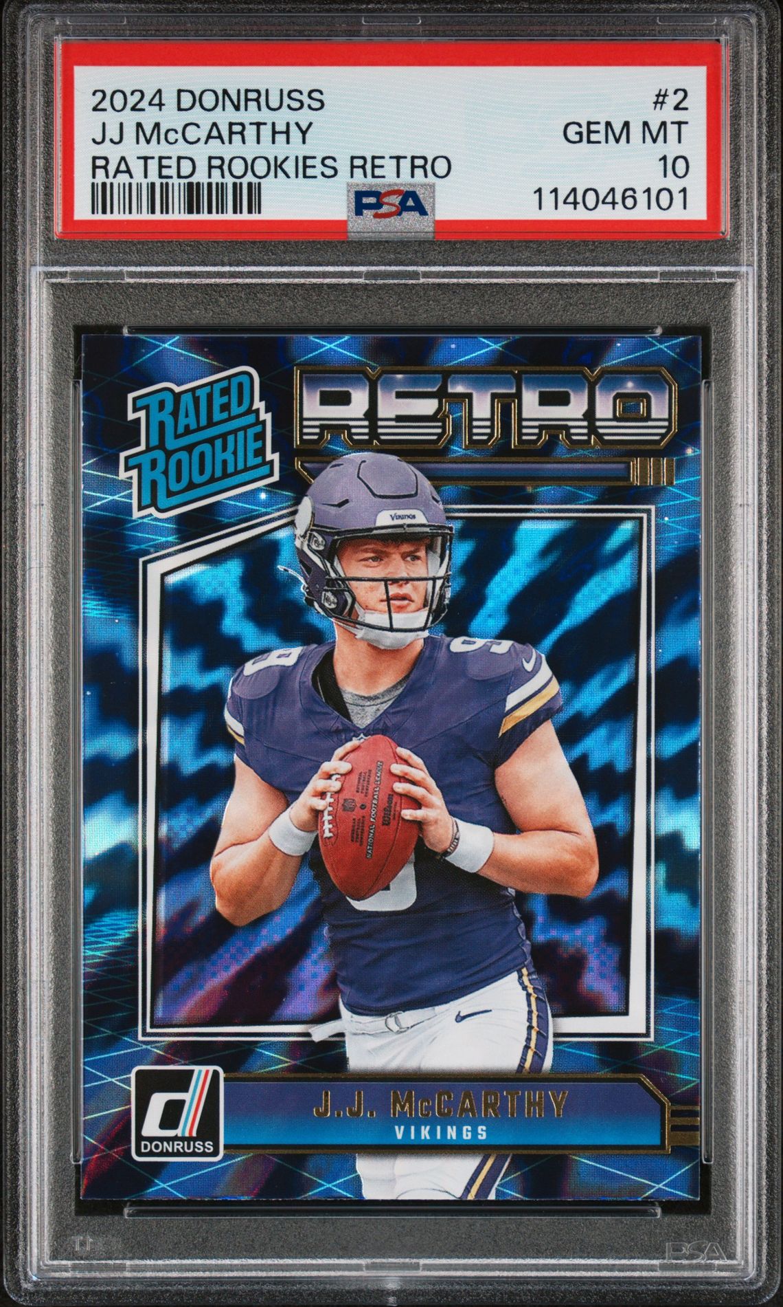 2024 Panini Donruss Rated Rookies Retro Jj Mccarthy #2 Gem Mt 10 front