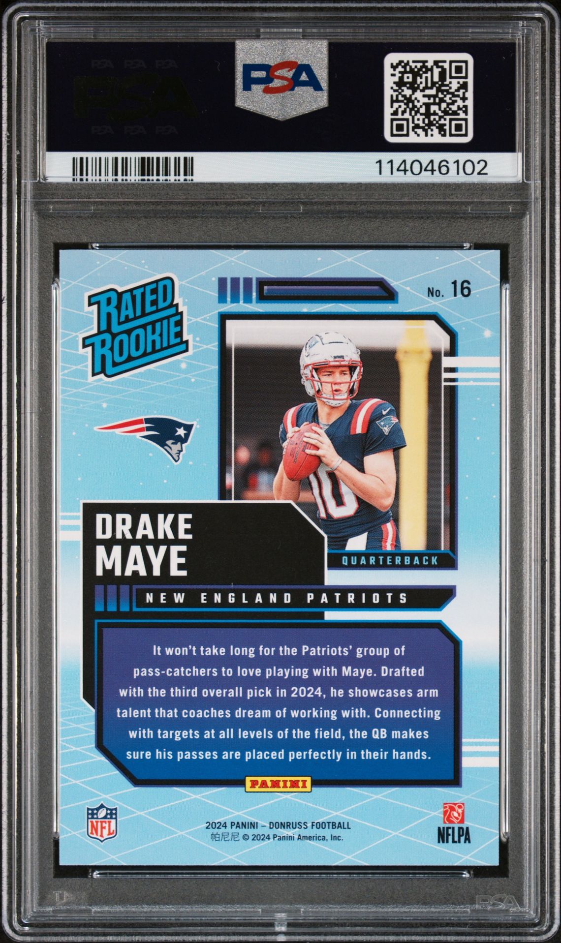 2024 Panini Donruss Rated Rookies Retro Drake Maye #16 Gem Mt 10 back