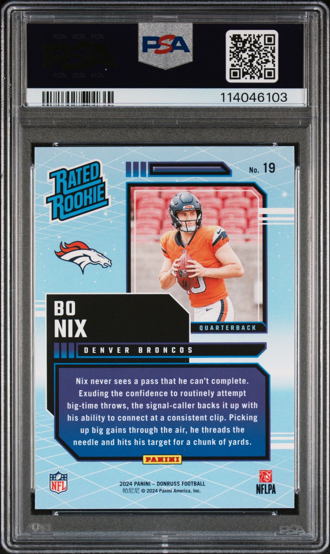2024 Panini Donruss Rated Rookies Retro Bo Nix #19 Gem Mt 10 back