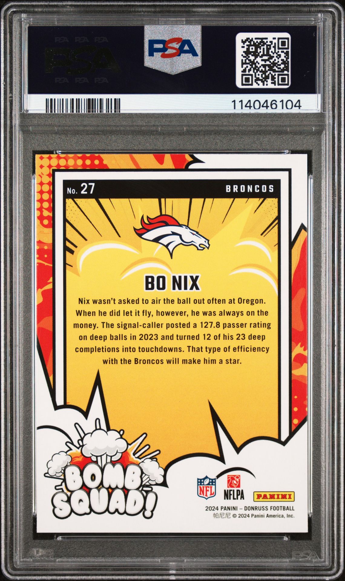 2024 Panini Donruss Bomb Squad Bo Nix #27 Mint 9 back