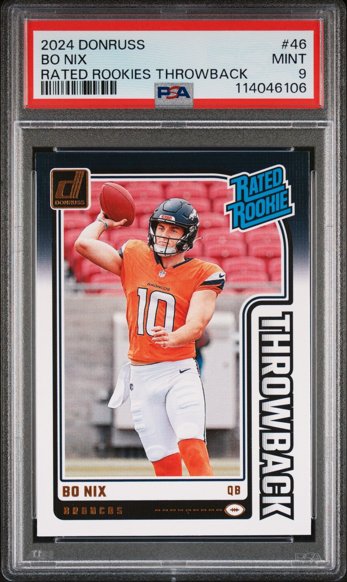2024 Panini Donruss Rated Rookies Throwback Bo Nix #46 Mint 9 front