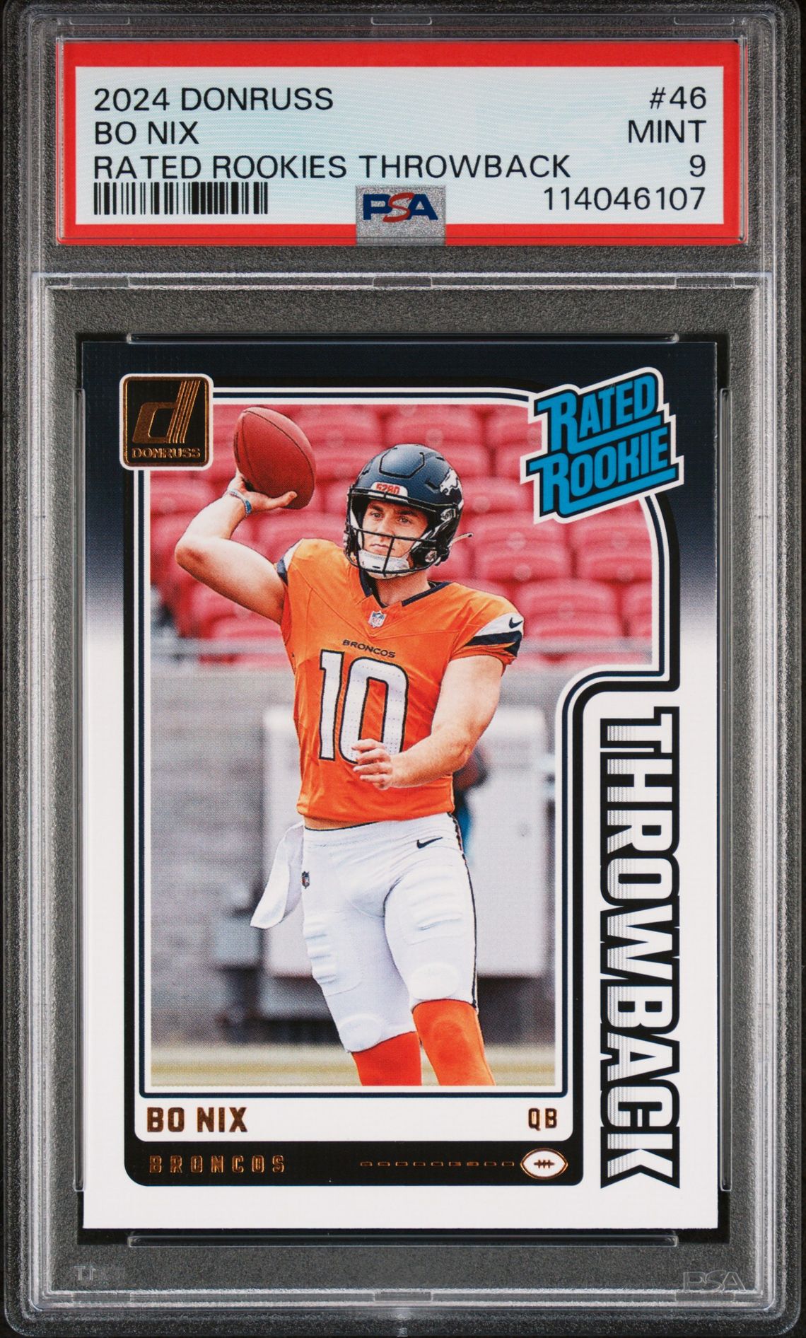 2024 Panini Donruss Rated Rookies Throwback Bo Nix #46 Mint 9 front