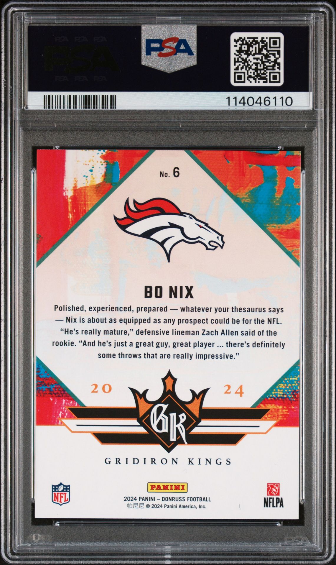 2024 Panini Donruss Rookie Gridiron Kings Bo Nix #6 Nm-Mt 8 back