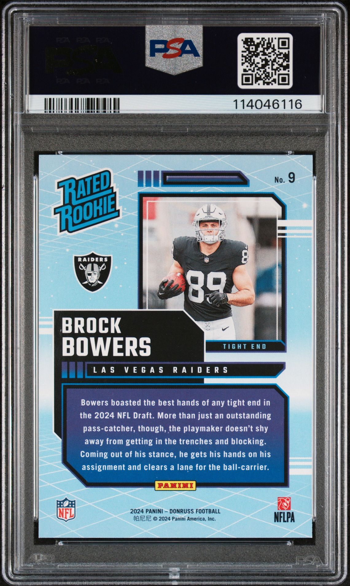 2024 Panini Donruss Rated Rookies Retro Brock Bowers #9 Gem Mt 10 back