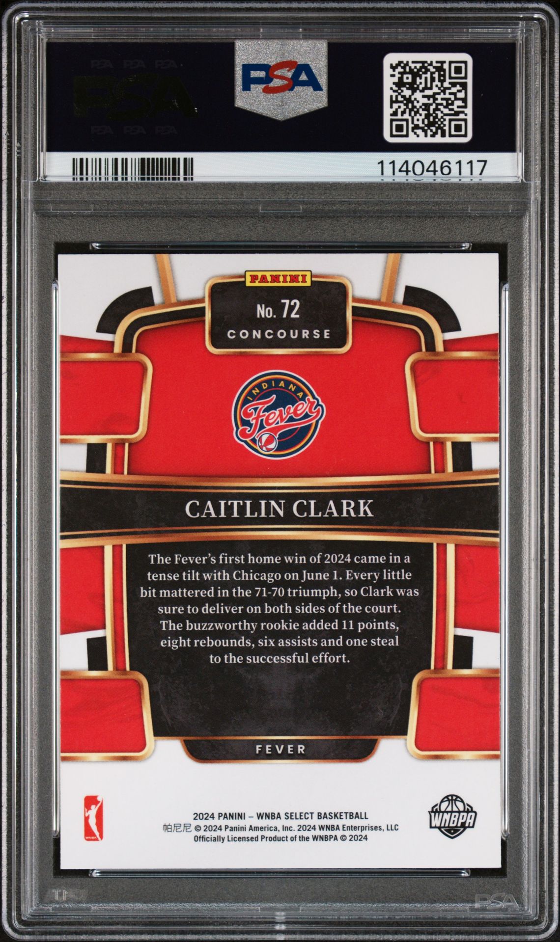 2024 Panini Select Wnba Caitlin Clark #72 Gem Mt 10 back