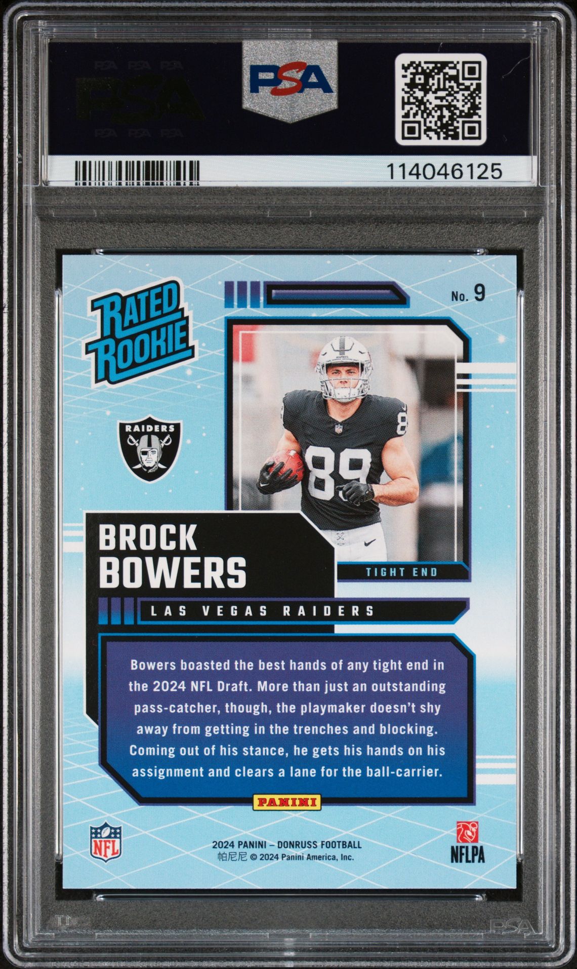 2024 Panini Donruss Rated Rookies Retro Brock Bowers #9 Gem Mt 10 back