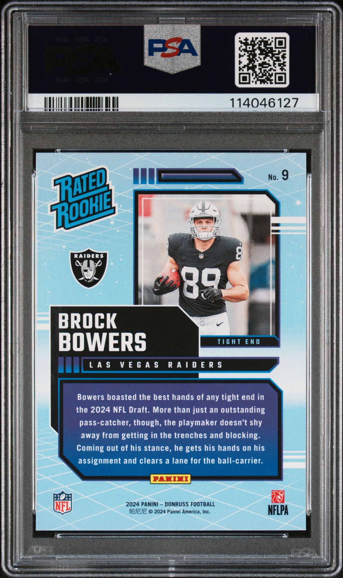 2024 Panini Donruss Rated Rookies Retro Brock Bowers #9 Gem Mt 10 back
