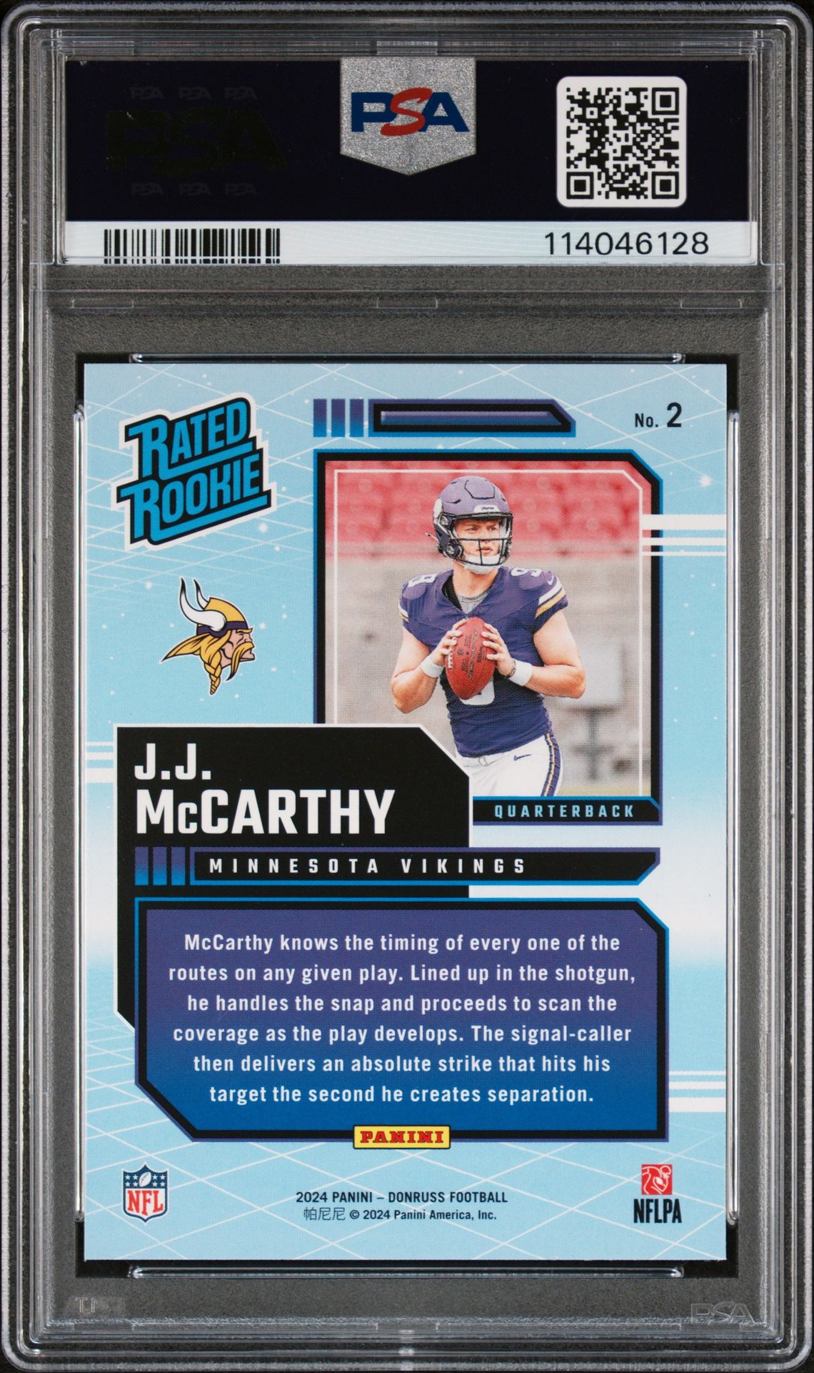 2024 Panini Donruss Rated Rookies Retro Jj Mccarthy #2 Gem Mt 10 back
