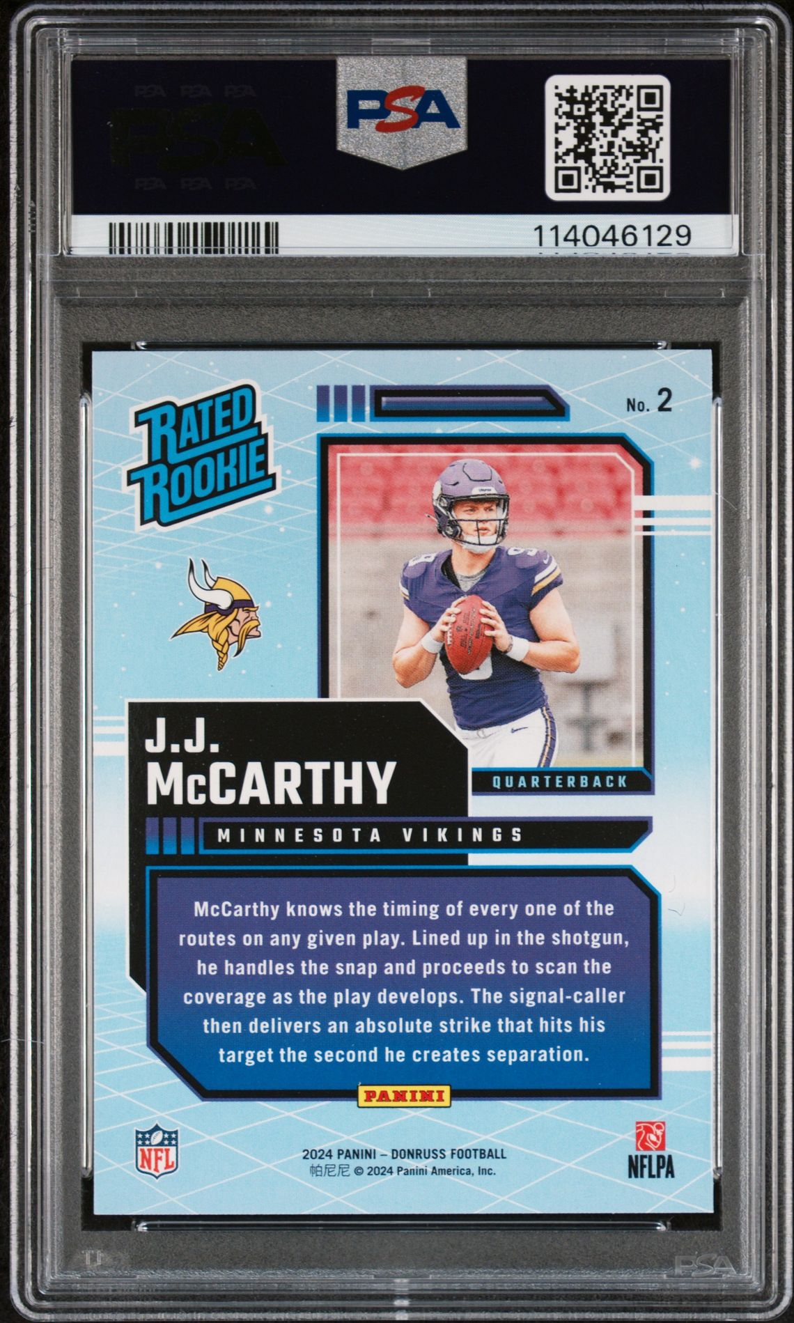 2024 Panini Donruss Rated Rookies Retro Jj Mccarthy #2 Gem Mt 10 back